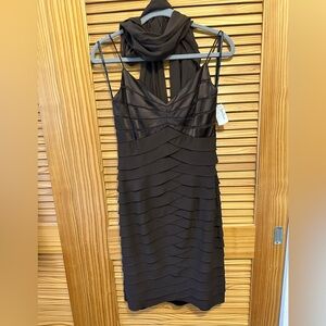 Chetta B Sherrie Bloom Peter Novello Silk Ruffle Tiered Dress with Scarf Size 4